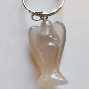 Genuine Quartz Stone Handcarved Angel Key Chain